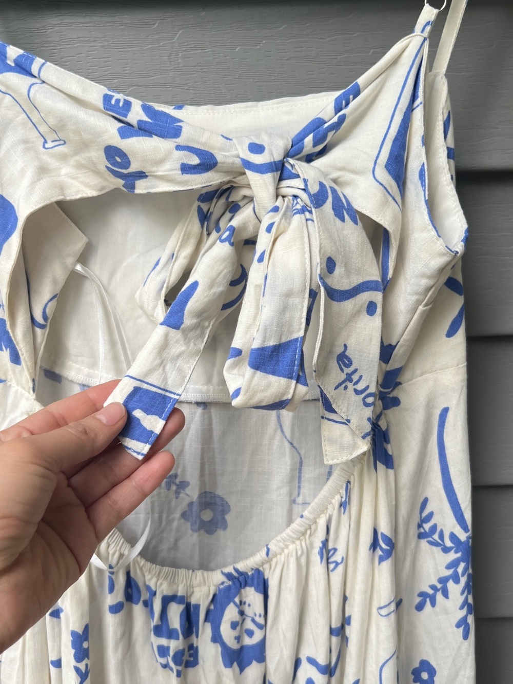 Paper Heart Anthropologie Maxi Dress Vino Tie Back Size S White Blue Summer - Picture 6 of 14